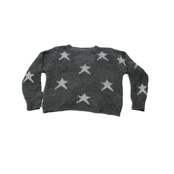 POL Relaxed Gray & White Star Patterned Sherpa Knit Sweater Soft Size M - Picture 2 of 11